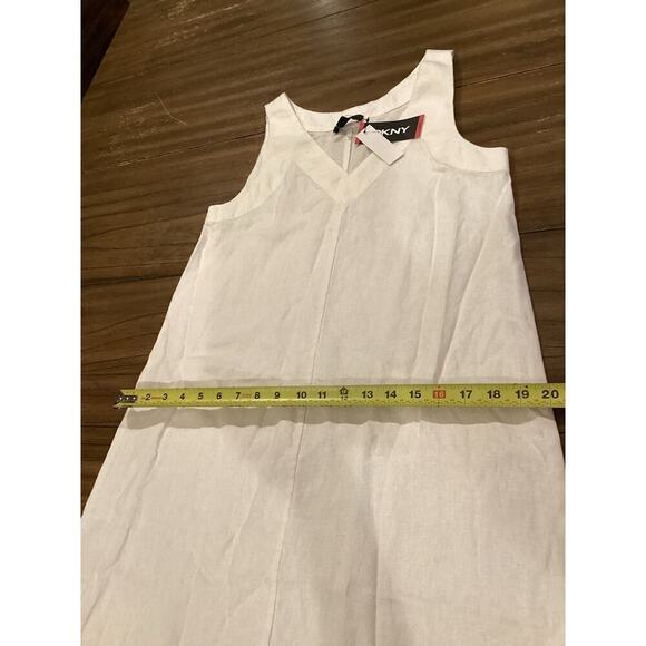 DKNY Linen V Neck long Maxi shift  Dress white sleeveless extra small nwt - Picture 3 of 8